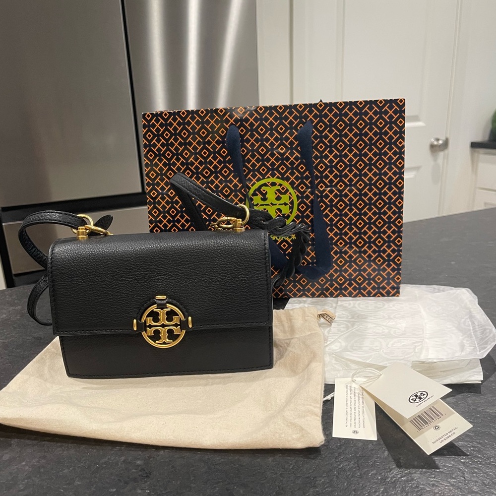 SOLD Tory Burch Miller Black Pebbled Leather Mini Crossbody Bag